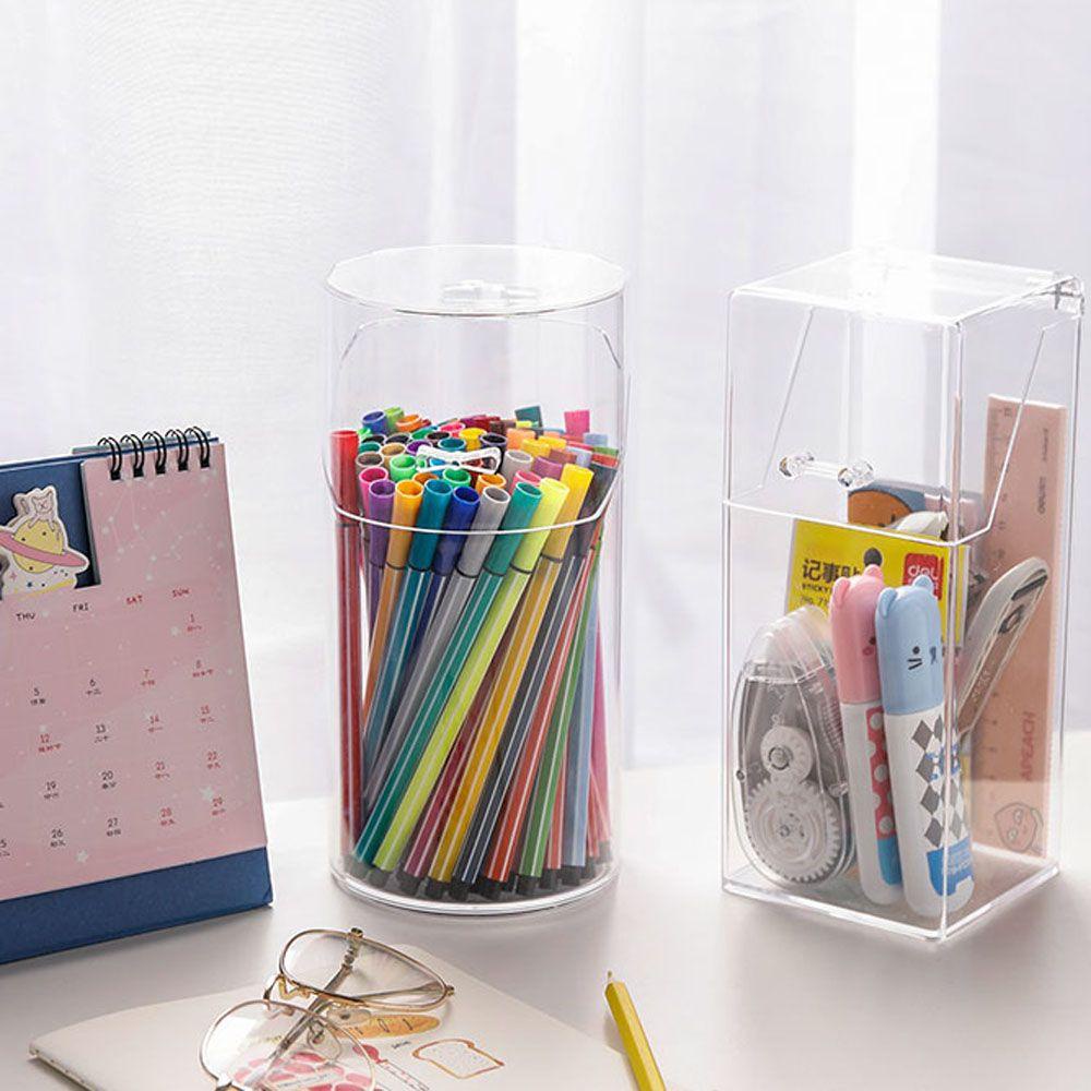 Lanfy Tempat Pulpen Transparan Hadiah Segiempat Perlengkapan Rumah/Kantor Tahan Debu Home Decor Geometric Pencil Case