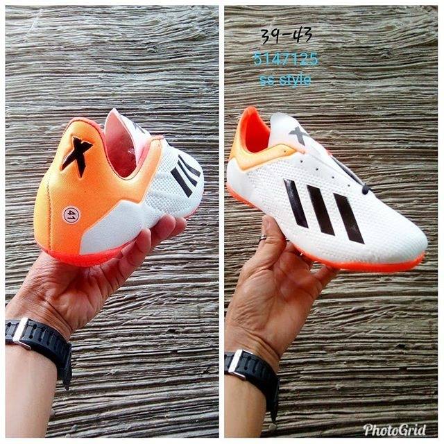 Sepatu futsal adidas putih orange list hitam / sepatu olahraga cowok 5147