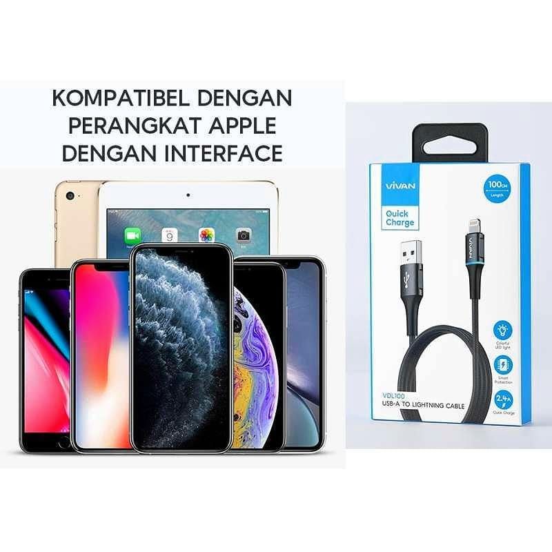 [VIVAN V-DL] Kabel Data Usb Lightning/Iphone 2.4A Quick Charge iPhone 6 6s 6+ 7 7+ 8+ X XR XS