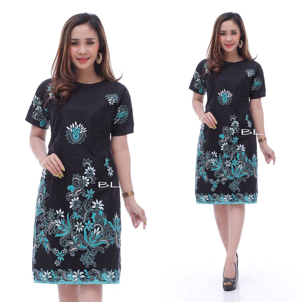 PAKAIAN BATIK WANITA JUMBO DRESS  XXXXL / 4L LENGAN PENDEK MOTIF BUNGA SAKURA MERAH MODEL BARU-02
