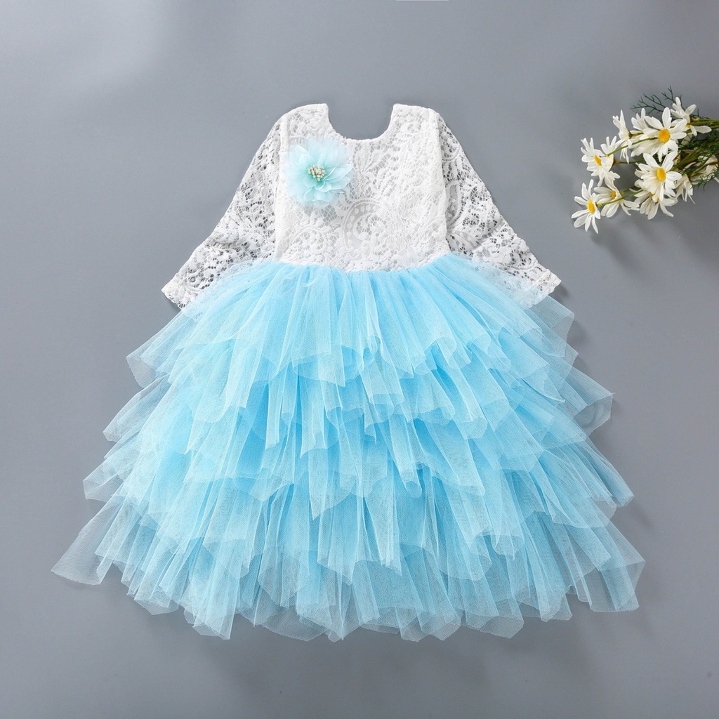 Dress Tutu Anak Kids Girl Long Sleeve Princess Party Lace Import Premium