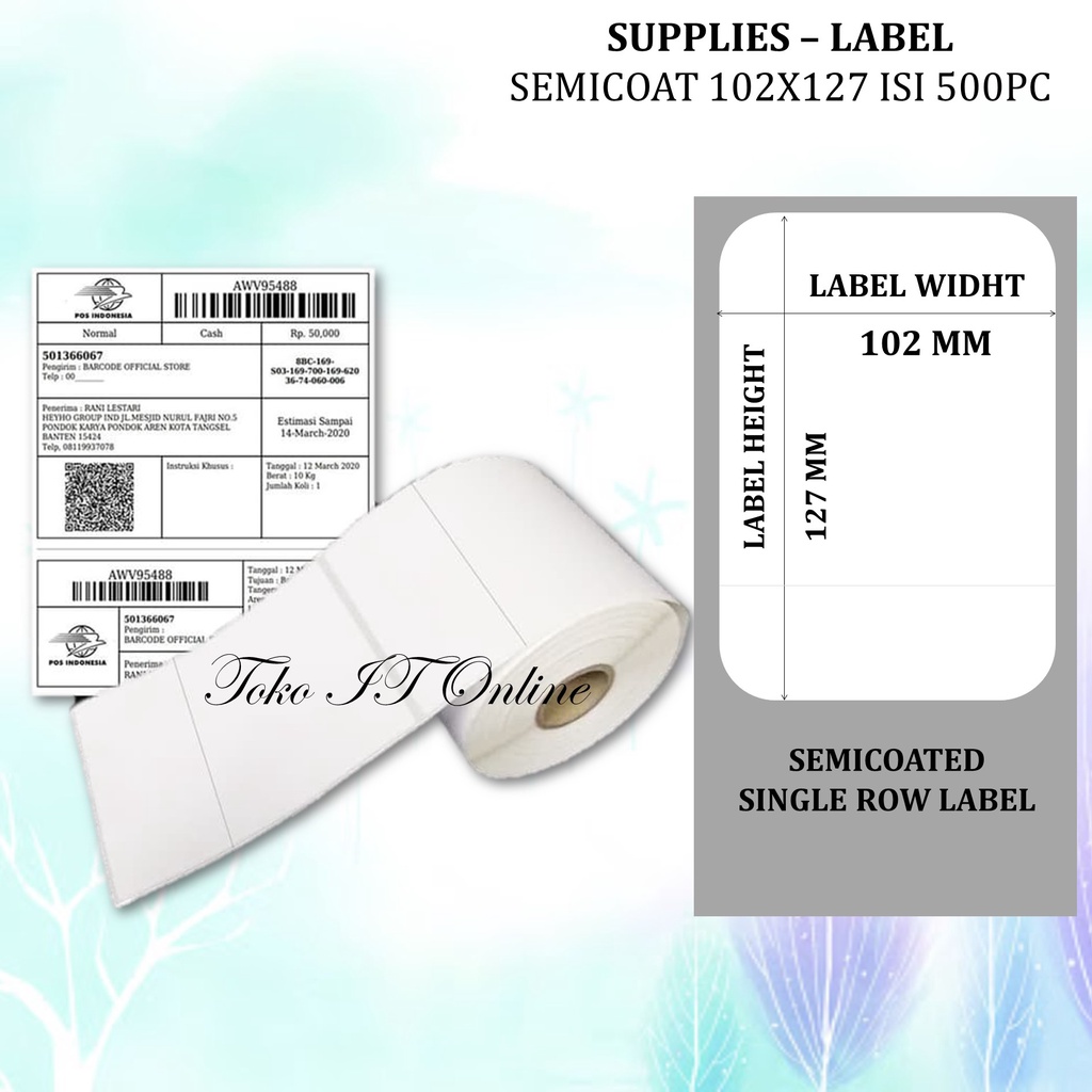 LABEL BARCODE SEMICOAT 102X127mm ISI 500pcs - STIKER LABEL RESI JNE 102X127 PRINTER LABEL POSTEK C168