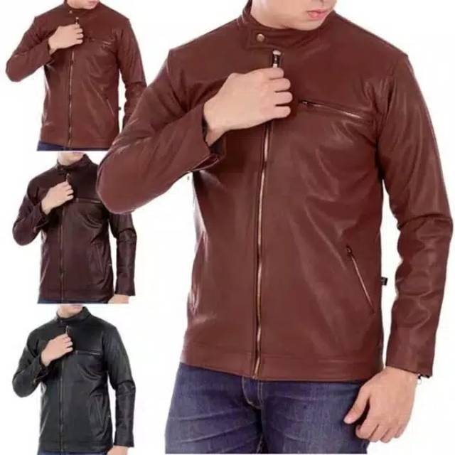 Jaket pria cowok jaket kulit casual hitam coklat keren murah