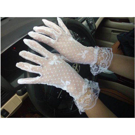 SR27 Sarung tangan pengantin wanita motif pita warna putih