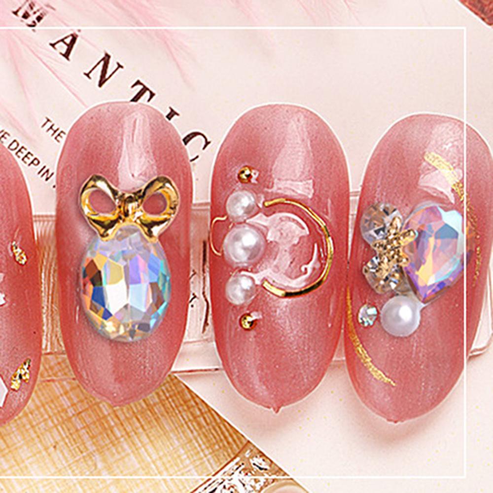 AUGUSTINA Agustinina Dekorasi Nail Art Bersinar Paduan Logam Tetesan Air Bentuk Bintang Berujung Lima Mutiara Kristal 3D Hati Busur Kuku Berlian