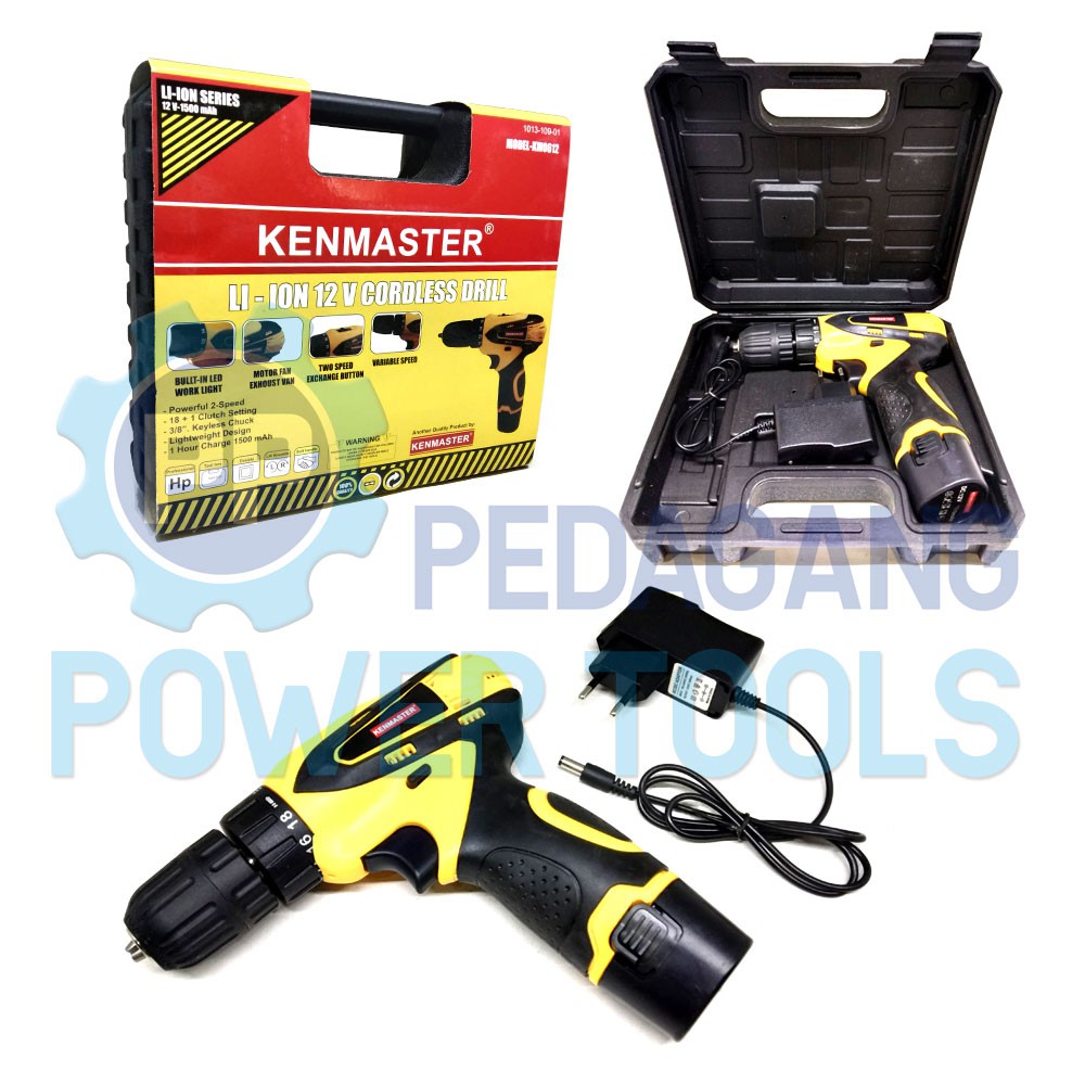 TERMURAH - KENMASTER MESIN BOR CORDLESS DRILL 10 MM 1 BATERAI 12V