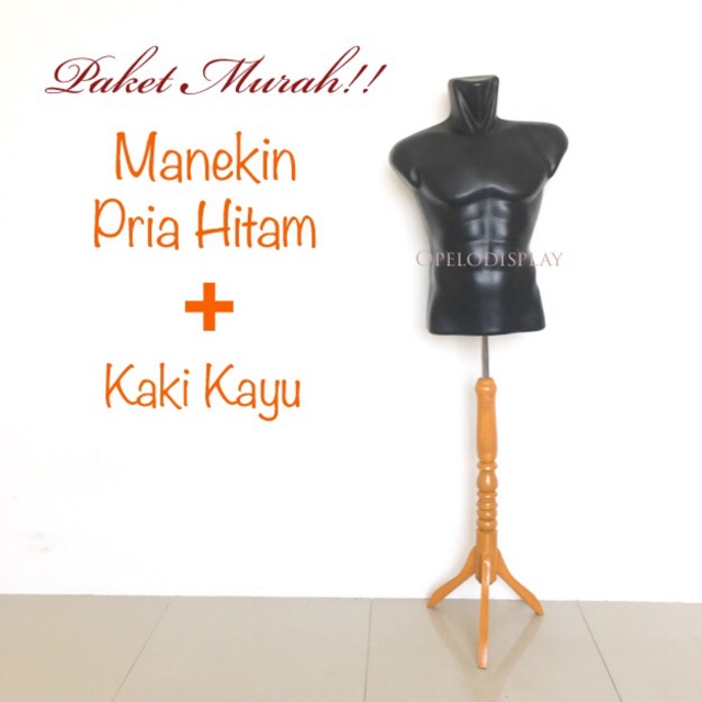 Paket! Manekin pria Hitam plus kaki besi/kaki kayu