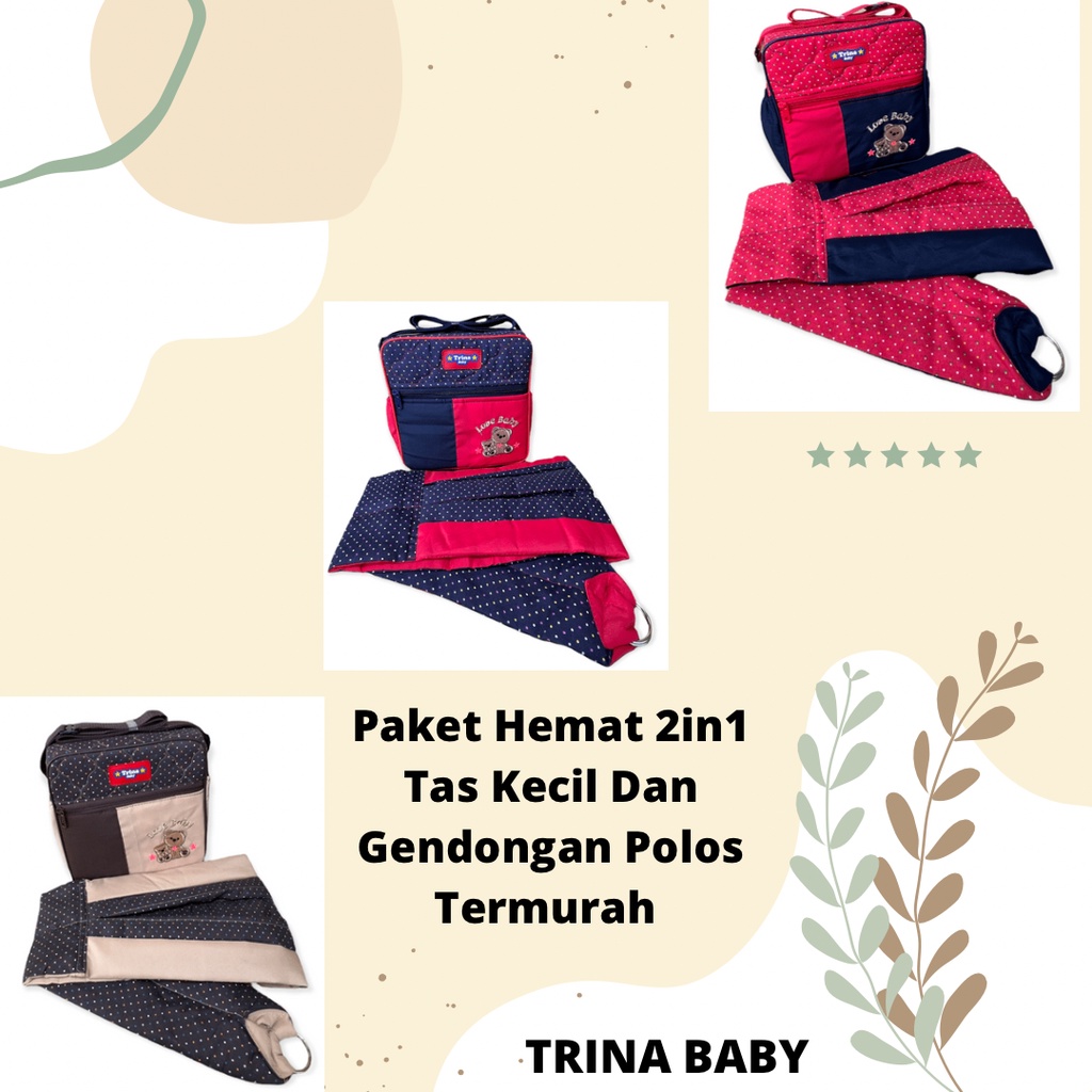 Set 2in1 tas bayi kecil bordir dan gendongan polos polka best seller