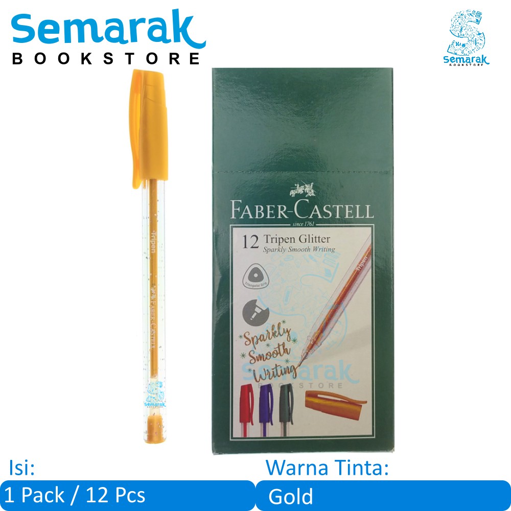 

Faber Castell Tripen Glitter Pulpen Warna Warni 0.7 - Gold [1 Pack / 12 Pcs]