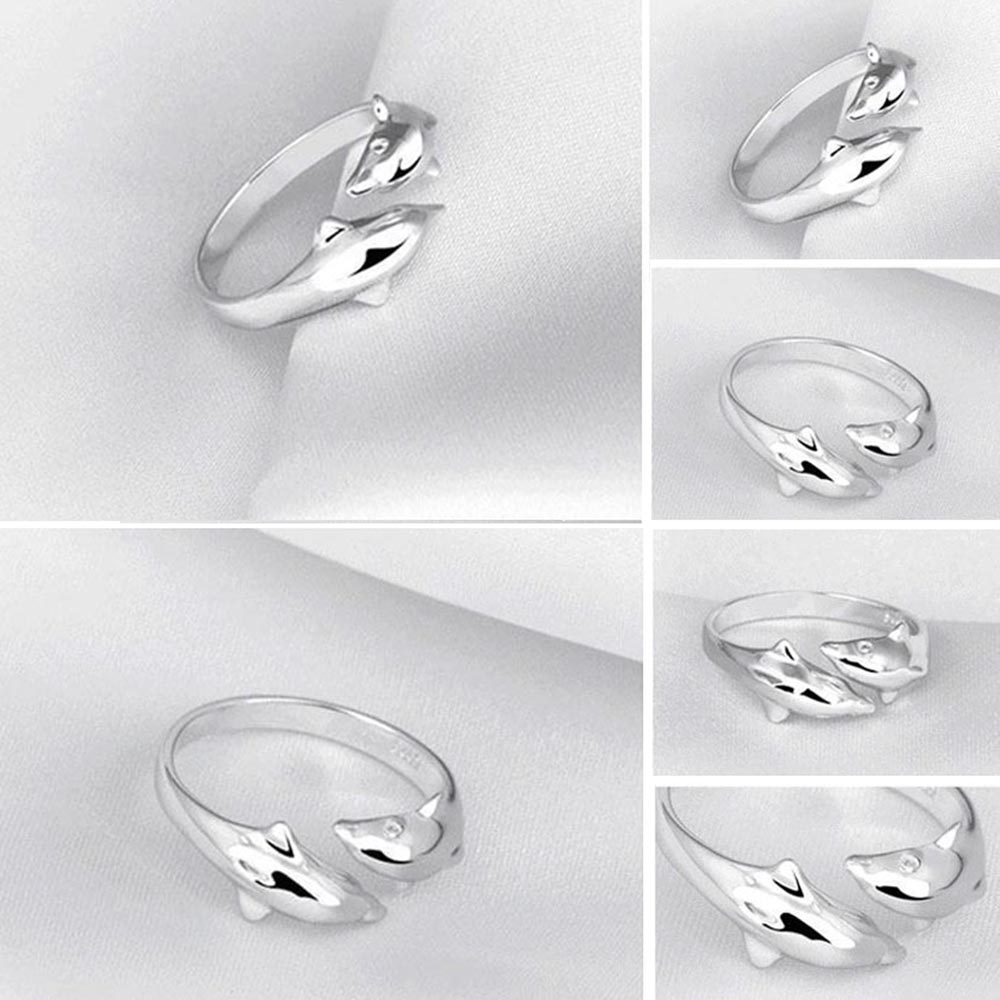 Mxbeauty Cincin Model Terbuka Adjustable Desain Lumba-Lumba Warna Silver Untuk Hadiah