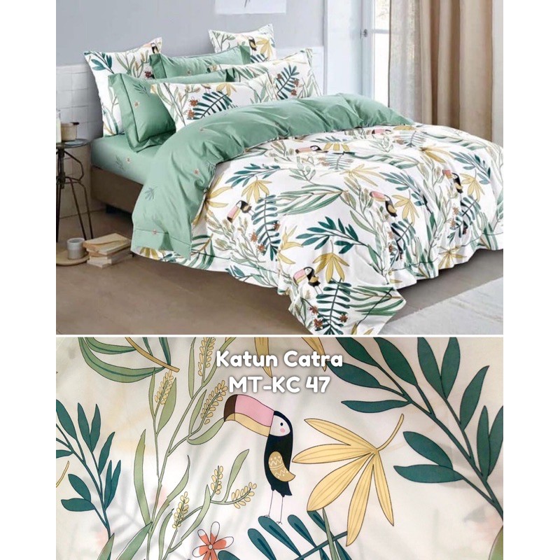 moon kain sprei meteran katun lokal catra magenta daun tropis burung putih