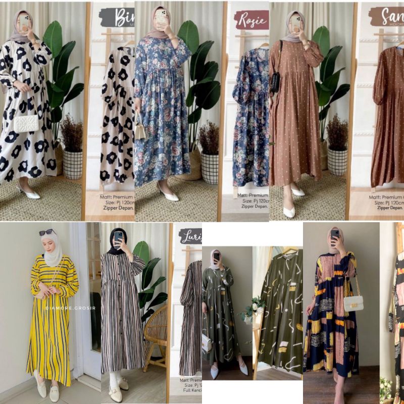 BINE - LURIS - ROSIE - MOA - GARIN - NICKY - SANSO MIDI DRESS MOTIF TERBARU / MIDI DRESS RAYON / PRO
