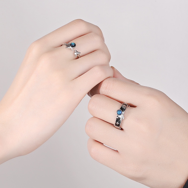 Mhang Cincin Desain Astronot Hias Batu Permata Biru Gaya Romantiskorea Untuk Priawanita