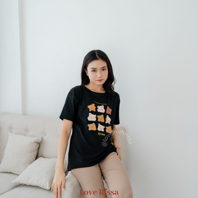 Kaos Tshirt Teddies Oversized Korea Baju Wanita Lengan Pendek Love Rissa