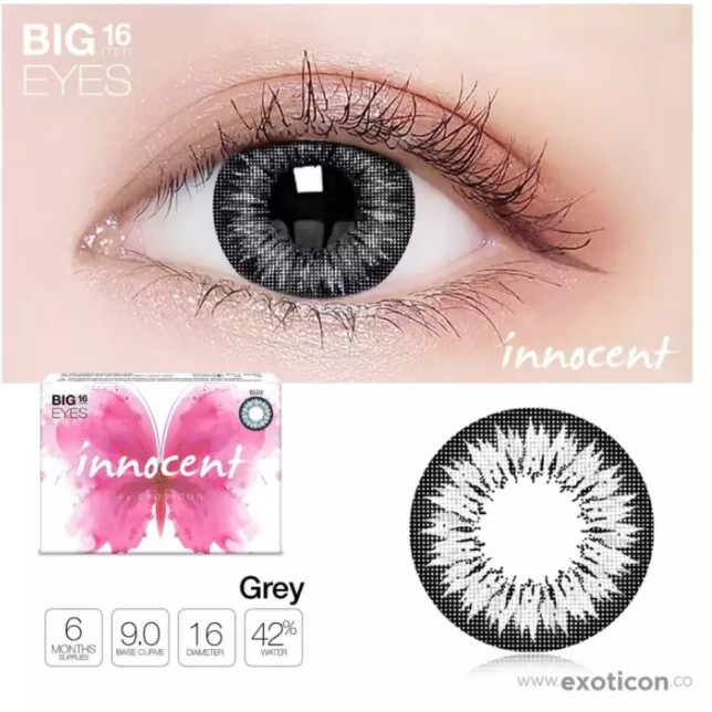 Softlens X2 INNOCENT GREY MINUS BIG EYES 16mm  + TEMPAT LENSA