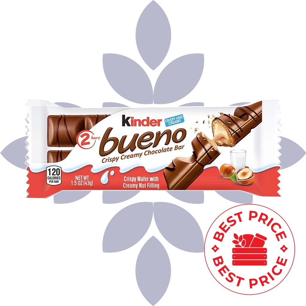 KINDER BUENO - CRISPY CREAMY CHOCOLATE &amp; HAZELNUT BAR (2 BAR/PACK) - 43 GR