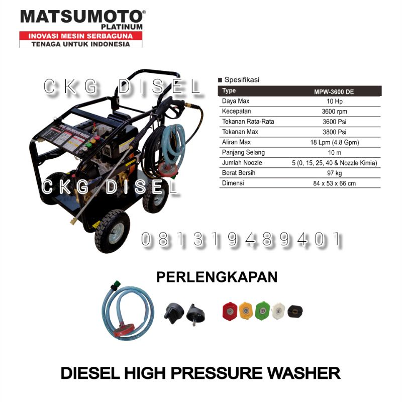 Mesin Steam Cuci Diesel / High Pressure Power Sprayer Matsumoto MPW 3600 DE