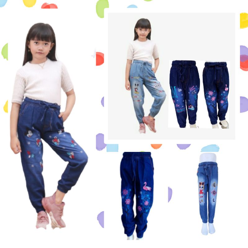 Celana Jeans Joger Anak Perempuan Usia 4-12 Thn  Premium Tren