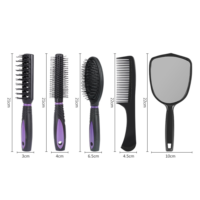 Marvilo Sisir set Ungu Anti Statik Comb Airbag Hair Massage Rambut Kriting Hair Brush Massage Comb Anti-static Comb sisir rambut rontok dan kusut Portable sisir rambut  OVAL TABUNG PERSEGI cermi-8
