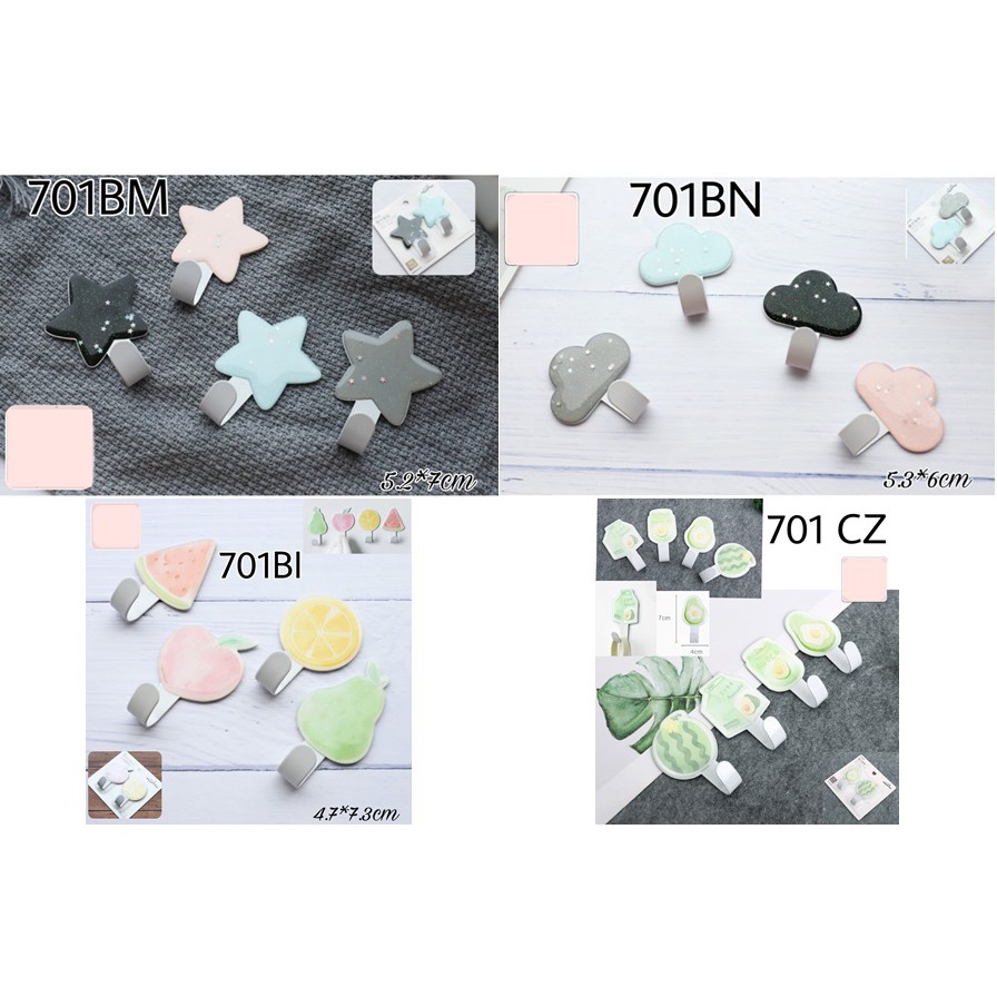 HOOK GANTUNGAN ISI 2 PCS / gantungan tempel lucu motif bintang awan dll