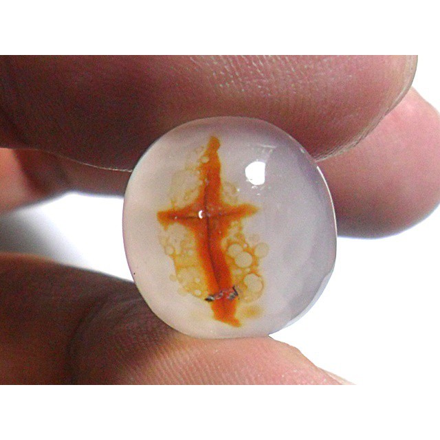 AG103 Oval Cabochon 14x13mm 8.15ct Natural Untreated Figure Golden Orange Cross Picture Agate