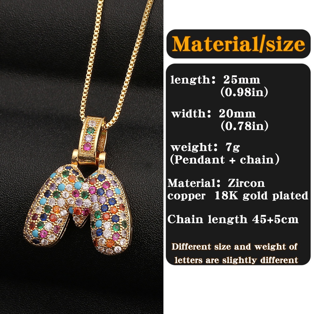 Colorful zircon ornamen aksesoris Bahasa Inggris huruf kalung liontin