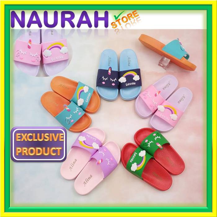 Sandal Slop Anak Unicorn Pelangi Import 1931 Rubber Lentur Empuk Promo Diskon Murah Berkualitas