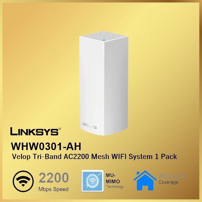 Linksys VELOP WHW0301-AH AC2200 Intelligent Mesh WiFi System 1-Pack