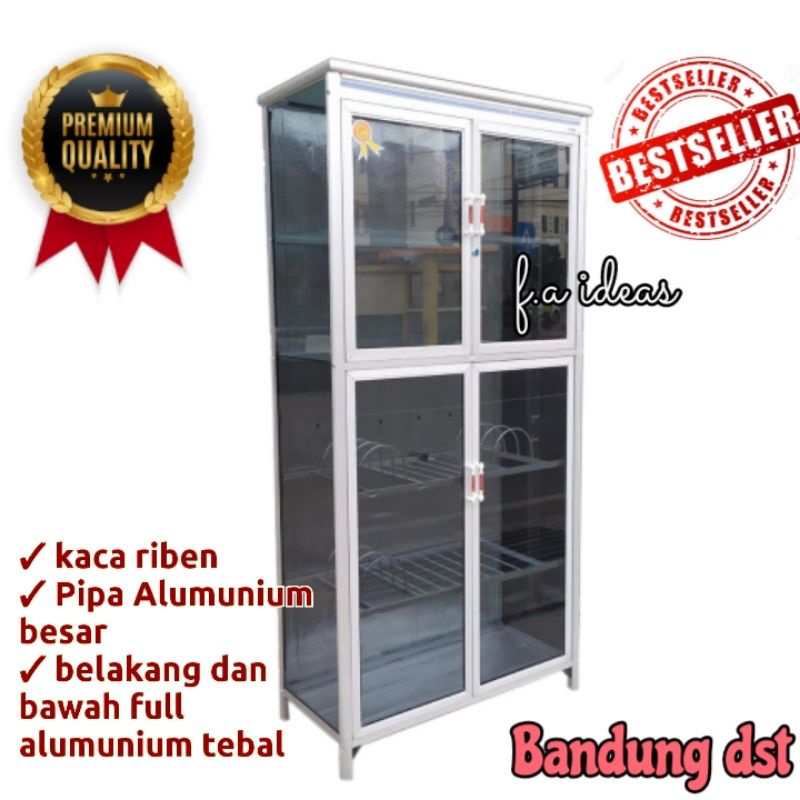 lemari Piring Full Kaca Riben Box 2 pintu Full alumunium Bandung Cimahi Sumedang