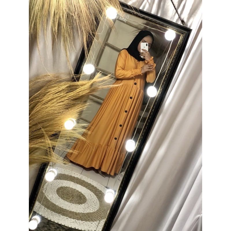 Plain Dress / Size M L XL XXL Maxi Dress Bisa COD Gamis Jumbo  Busui Wanita AL-Mustard
