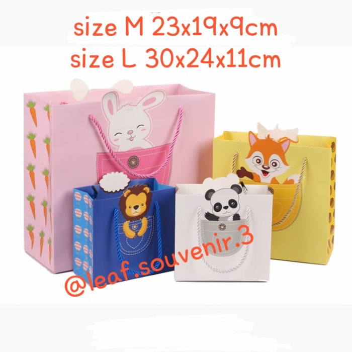 

Terlaris paper bag animal tas kado ultah anak birthday lucu unik tebal murah - M