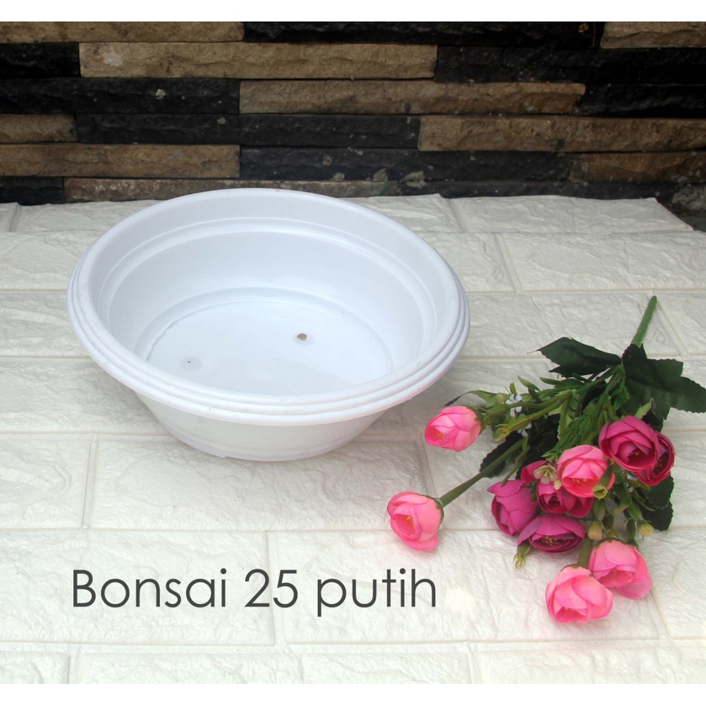 Pot Bonsai Bulat 25CM Putih | Pot Tanaman Bonsai 25 Cm Plastik Bukan Gerabah | Pot Bonsai Ceper 25