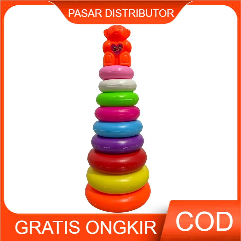 Mainan Anak Ring Donat Jumbo 10 Susun - Baby Stacking Donut Bear - Mainan Edukasi Anak