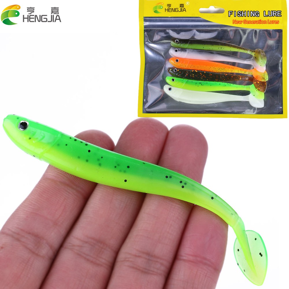 HENGJIA 6pcs/bag Worm Bait 10.5cm/4.7g Big Soft Fishing Lure Silicone Bait With T Tail Fake fish