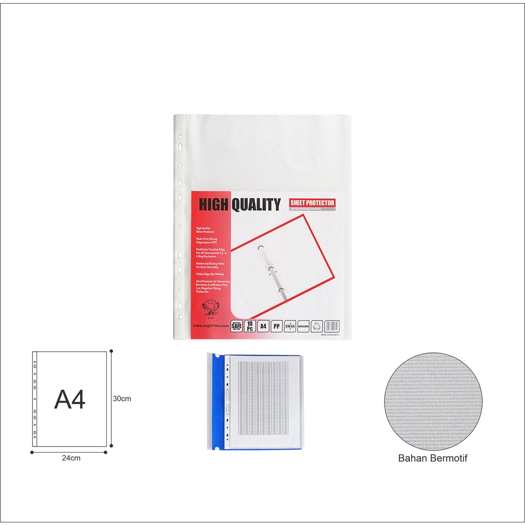 

Sheet Protector / PP Pockets / Map Plastik A4 EAGLE Isi 10 pcs/pack