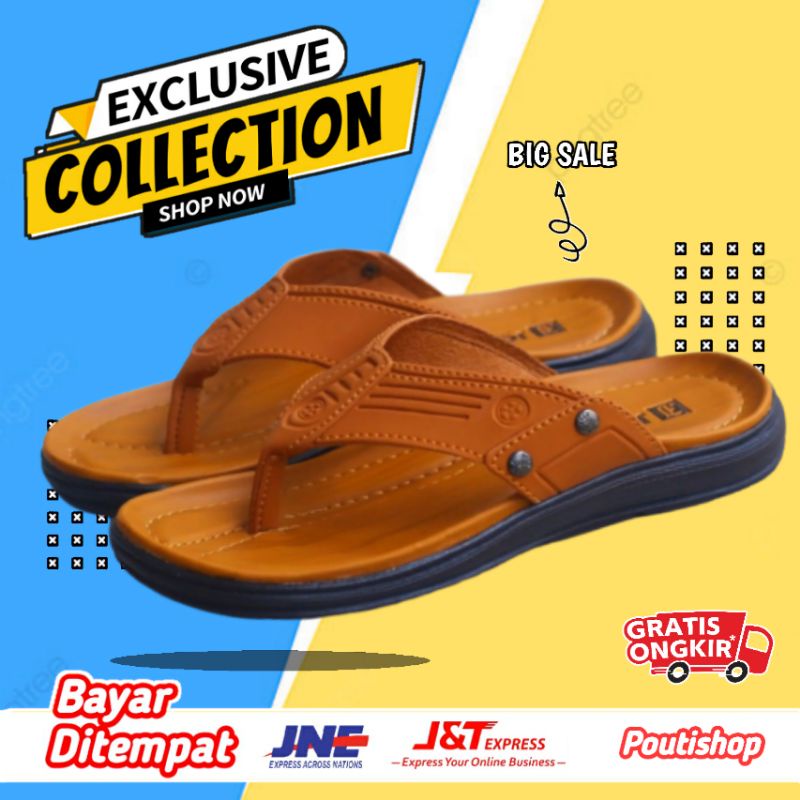 Sandal Pria Kulit Asli Original Sendal Cowok Casual Fladeo Dewasa Jepit Laki Laki Outdoor Keren