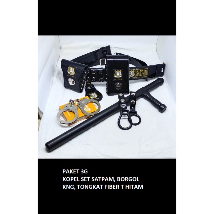 Paket Kopel Set Satpam Hitam + Borgol + Pentungan + Bangkol