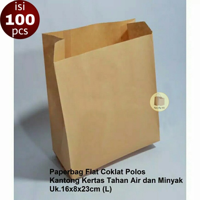 

✨ BISA COD ✨ Kantong Kertas Tahan Air Anti Minyak Coklat L 16x8x23 cm (isi 100 pcs)