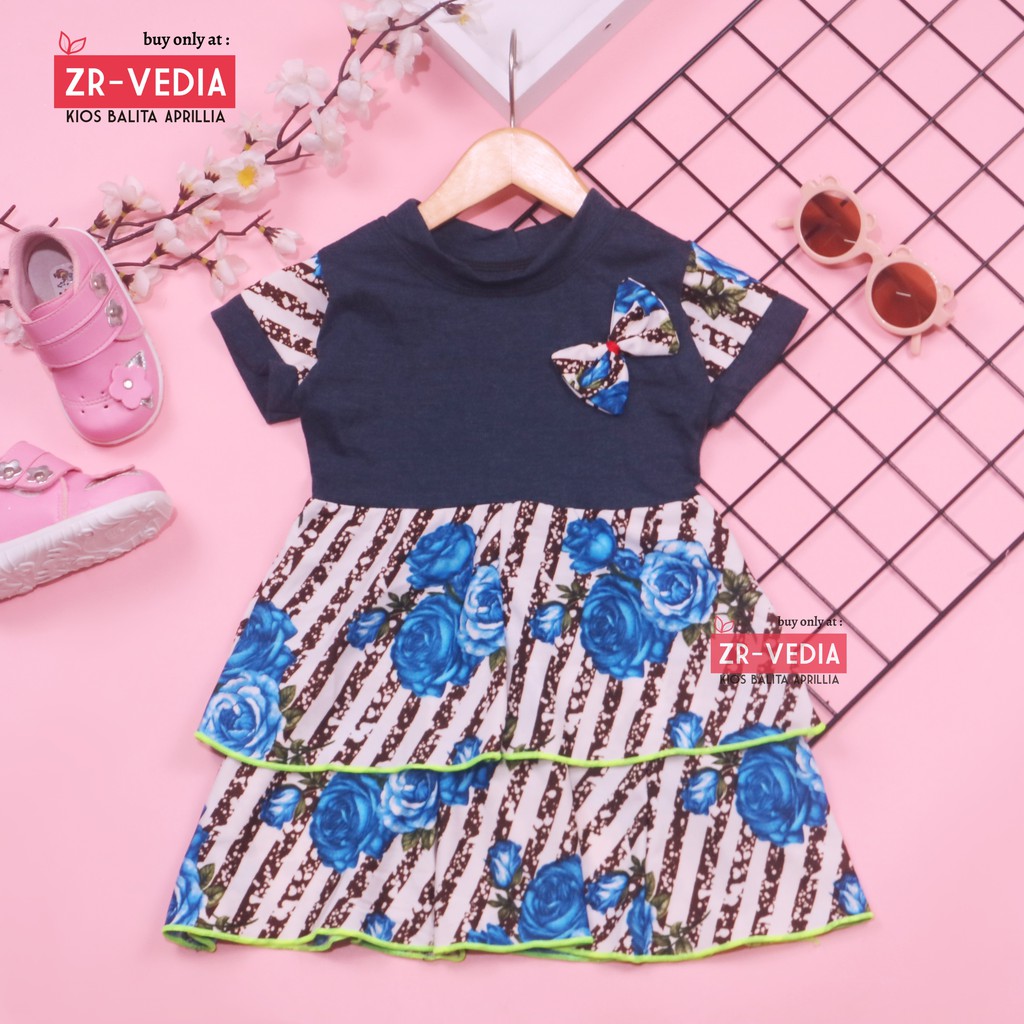 Dress Emma Lengan Size 1-2 Tahun / Dres Anak Perempuan Lengan Pita Baju Harian Pesta Fashion Kids