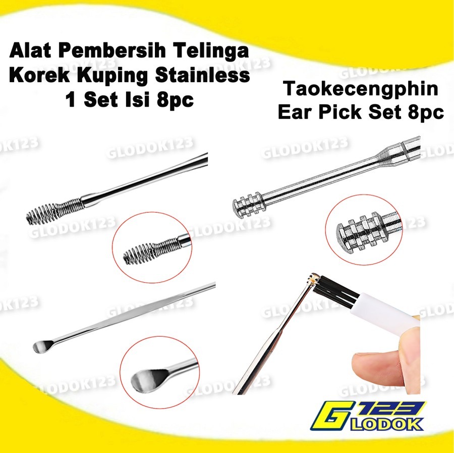 8Pcs/Set Alat Pembersih Telinga Korek Kuping Telinga Stainless Steel