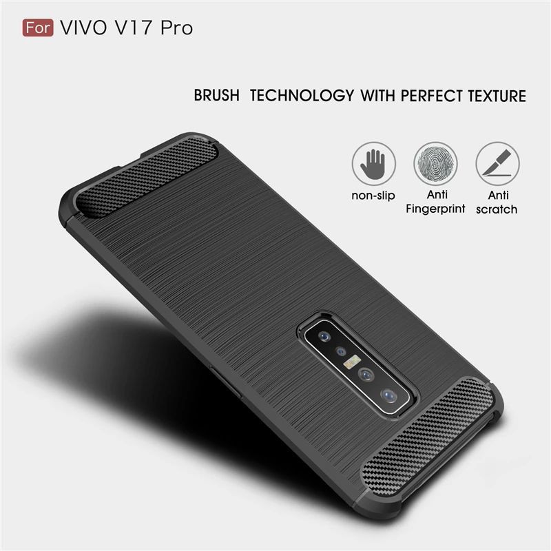 Softcase Carbon Slim Fit Shield Hitam Vivo V17 Pro -Case Karbon Fiber Vivo V17pro Back Cover Premium