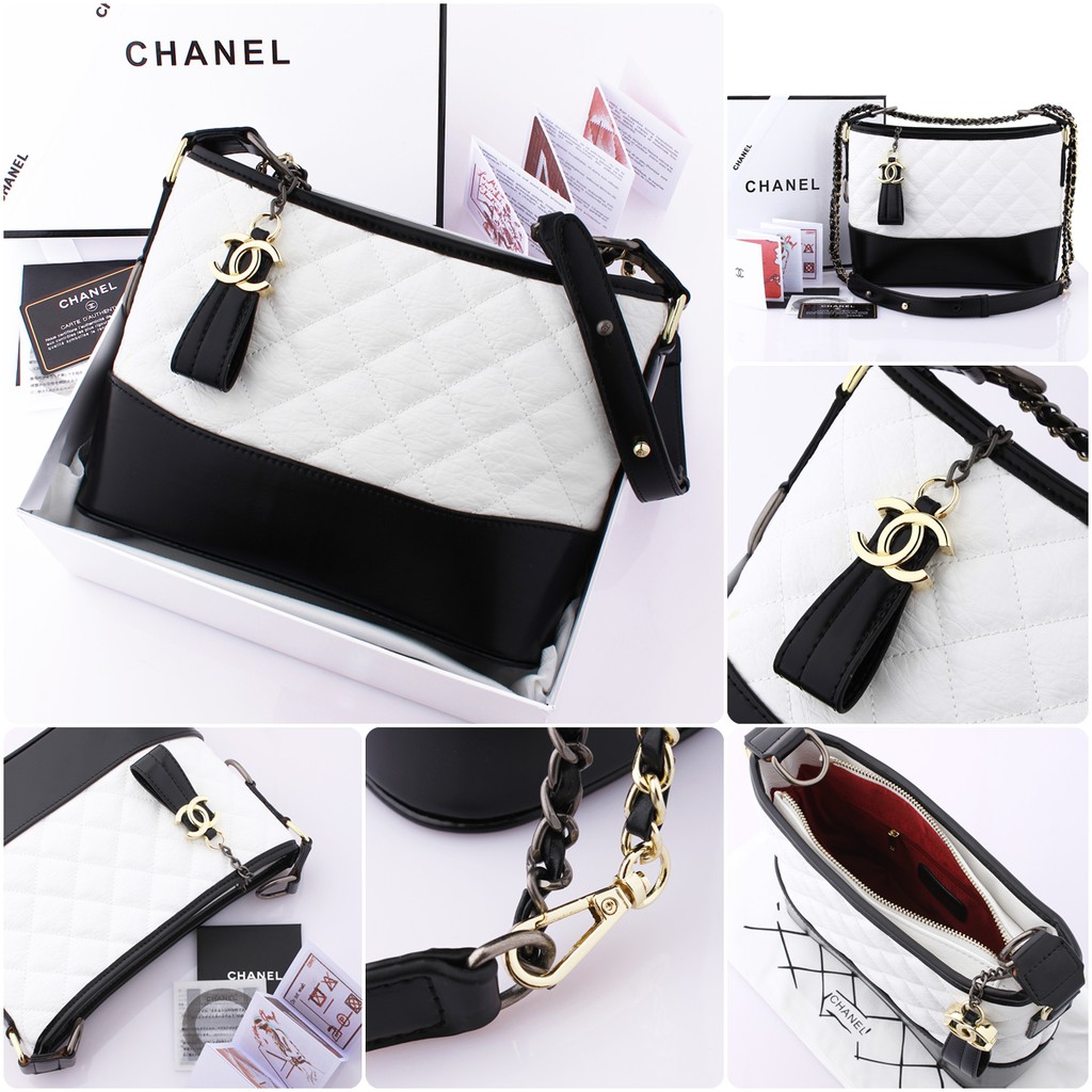 Chanel Gabrielle Hobo Bag Aged Calfskin M3913 / 8869 BlackWhite Edition(Box)