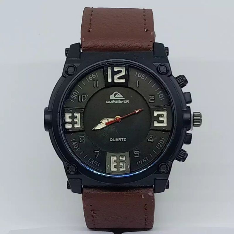 (Cod)Jam Tangan Pria QuickSilver Polos Strap Kulit(Dikirim Dari Jakarta Utara)