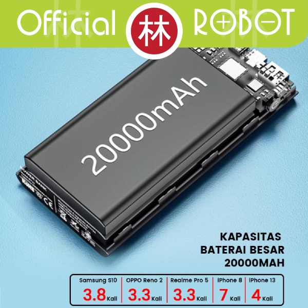 ROBOT RT22 PowerBank 20000mah Dual Port Input &amp; Output Led Display .