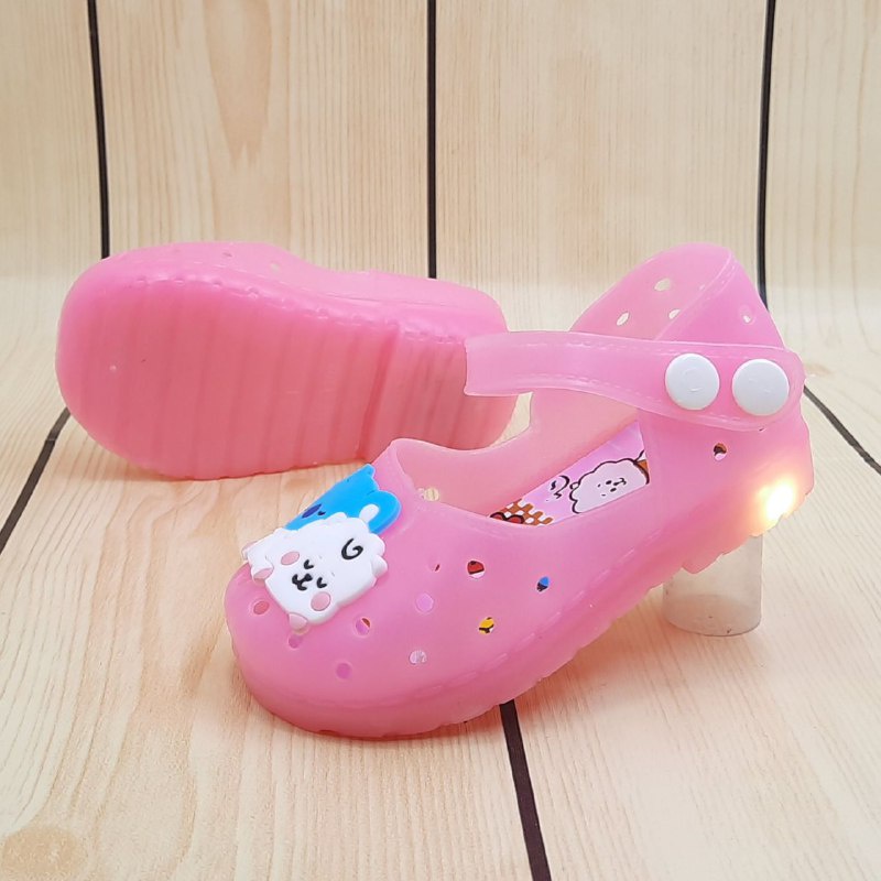 Sepatu Anak Perempuan Jelly LED Usia 6 Sampai 18 Bulan - Sepatu Anak Cewek Jelly Lampu Motif PINK Sepatu Jelly Lentur Elastis Anti Licin Model Tali
