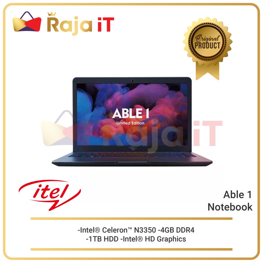 ITEL Laptop Able 1 / Intel Celeron N3350/ 4GB/ 1TB HDD/ W10H / 14"