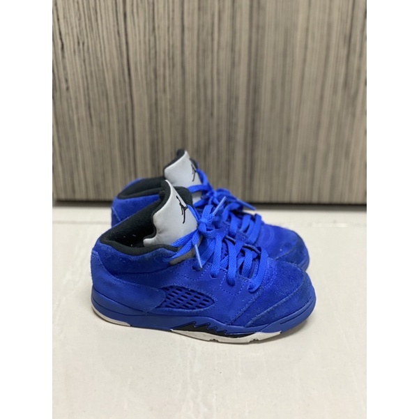 Preloved sepatu anak toddler NIKE air jordan 4 Fiba TD biru bahan bludru