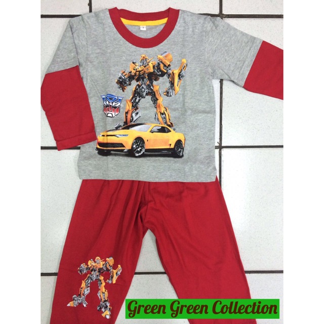 Piyama/Setelan kaos anak transformers Red-Gray Long