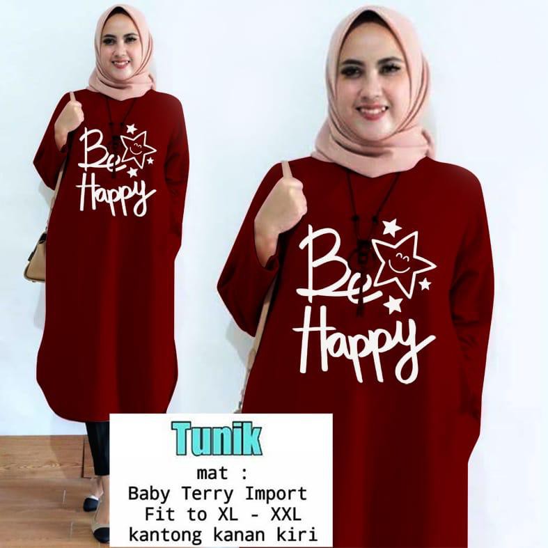 TUNIK BE HAPPY / TUNIK MAMACHI / TUNIK POLOS/ TUNIK CEWEK / TUNIK PANJANG / TUNIK MAMACHI / TUNIKTOP