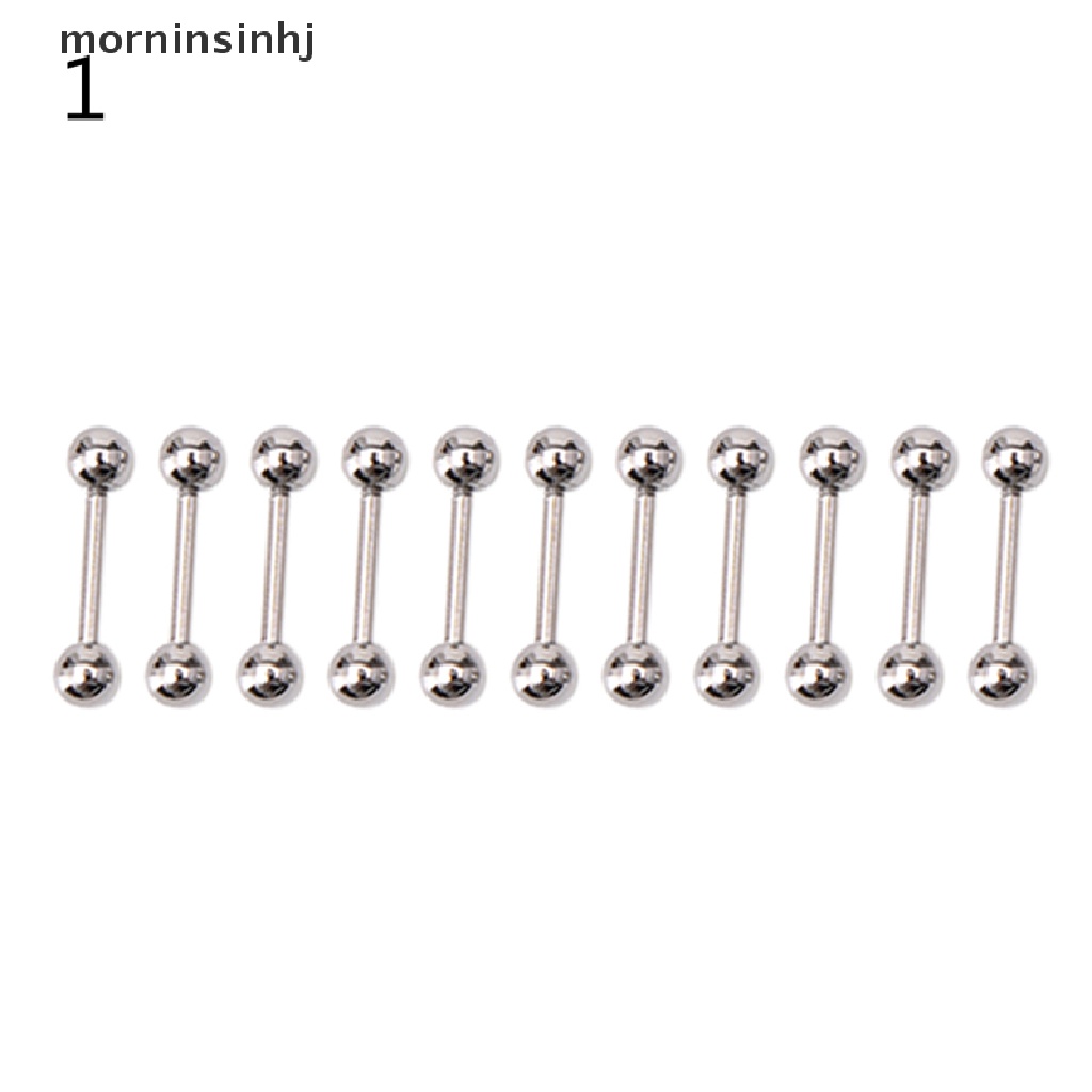 Mornin 10pcs Anting Tindik Lidahputingtubuh Bentuk Barbell Bahan Stainless Steel